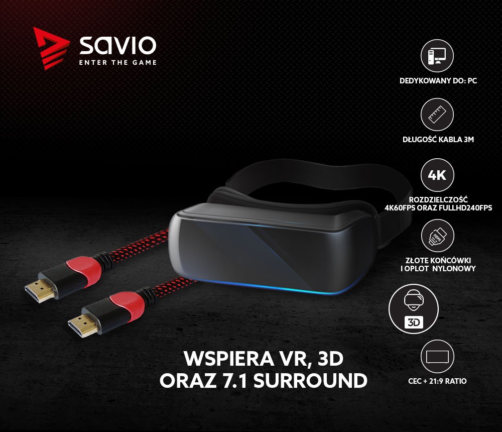 Kabel HDMI 2.0 dedykowany do PC czerwono-czarny 3 m, GCL-04